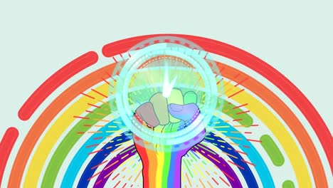 Animation-of-clock-over-fist-and-rainbow-lgbt-flag
