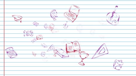 Animation-of-falling-school-items-over-white-background