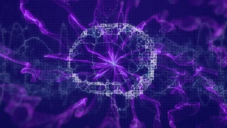 Animation-of-human-brain-and-purple-energy-on-dark-blue-background