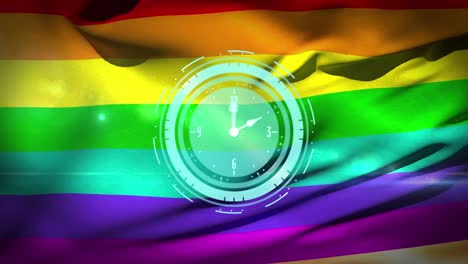 Animation-Der-Uhr-über-Der-Regenbogen-LGBT-Flagge