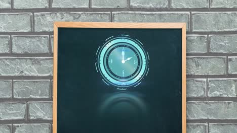 Animation-of-blue-clock-over-blackboard