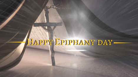 Animation-of-happy-epiphany-day-text-over-bible-and-cross
