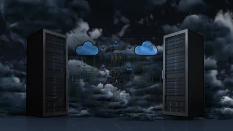 Animation-of-computer-servers-over-cloudy-sky