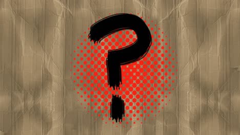 Black-question-mark-symbol-on-polka-dots-round-banner-against-textured-brown-background