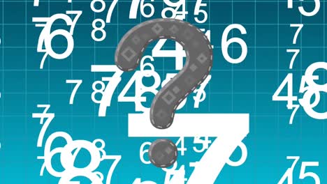 Animation-of-question-mark-and-falling-numbers-over-grid-on-blue-background