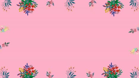 Animation-of-huge-sale-text-in-frame-over-glowing-blob-and-floral-pattern-on-pink-background