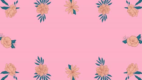 Animation-of-huge-sale-text-in-frame-over-glowing-blobs-and-flowers-on-pink-background