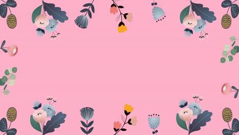 Animation-Des-Verkaufstextes-Im-Rahmen-über-Leuchtendem-Klecks-Und-Blumen-Auf-Rosa-Hintergrund