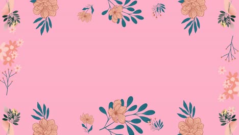 Animation-of-flash-sale-text-in-black,-over-blue-and-yellow-blob,-with-flowers-and-leaves-on-pink