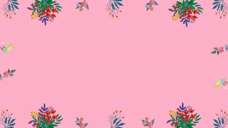 Animation-of-flash-sale-text-in-frame-with-glowing-blob-and-flowers-on-pink-background
