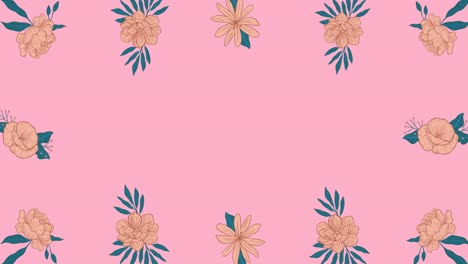 Animation-Eines-Riesigen-Verkaufstextes-In-Schwarz,-über-Blauem-Und-Rotem-Klecks-Mit-Blumen-Auf-Rosa-Hintergrund