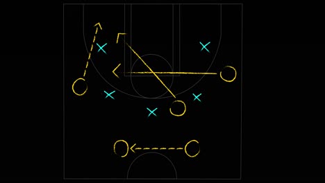 Animation-of-game-plan-and-sports-field-on-black-background