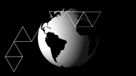 Animation-Von-Dreiecken-über-Dem-Globus-Auf-Schwarzem-Hintergrund