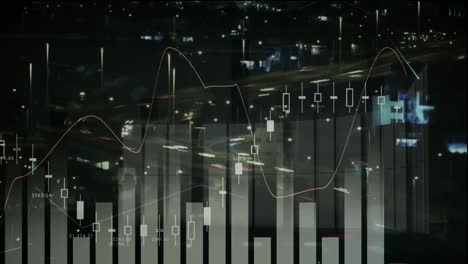 Animation-Der-Finanzdatenverarbeitung-über-Dem-Nächtlichen-Stadtbild