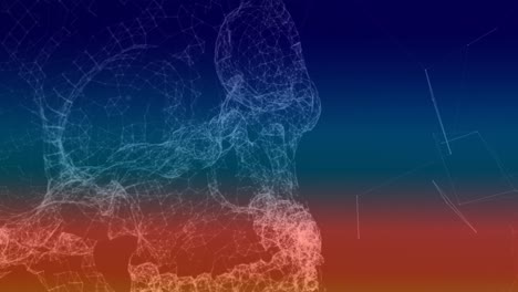 Animation-Eines-3D-menschlichen-Schädels-Und-Eines-Netzwerks-Von-Plexusverbindungen-Auf-Blauem-Hintergrund