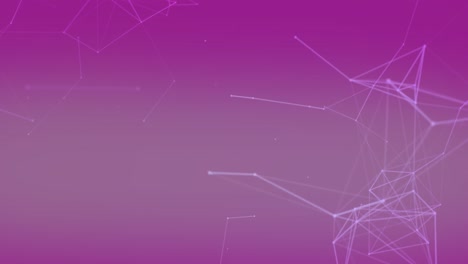 Animation-of-glowing-network-of-connections-floating-on-purple-background