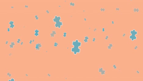 Animation-Von-Violetten-Puzzleteilen,-Die-Auf-Orangefarbenen-Hintergrund-Fallen