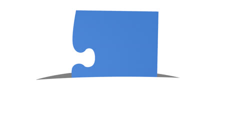 Animation-of-blue-piece-of-puzzle-on-white-background