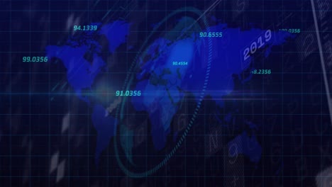 Animation-Der-Weltkarte-Und-Finanzdatenverarbeitung-Auf-Schwarzem-Hintergrund