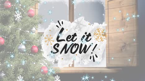 Animation-of-let-it-snow-text-over-christmas-tree
