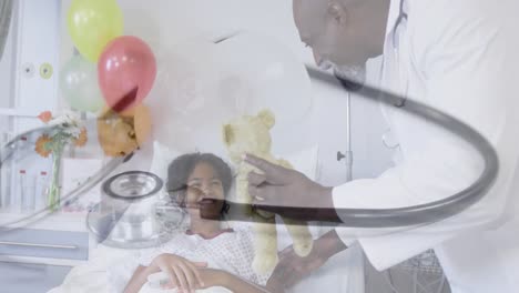 Animation-Eines-Stethoskops-über-Einem-Afroamerikanischen-Arzt-Und-Patienten