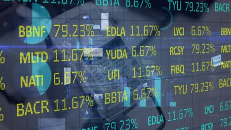 Animation-of-stock-market-and-financial-data-processing-over-black-background