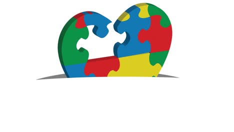 Animation-of-colourful-heart-made-of-puzzle-on-white-background