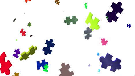 Animation-Bunter-Puzzleteile,-Die-Auf-Weißen-Hintergrund-Fallen