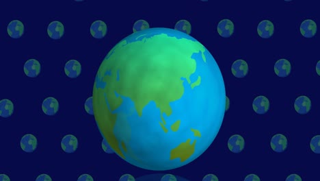 Animation-of-globe-over-globes-on-blue-background