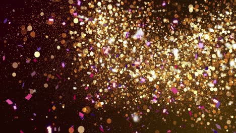 Animation-of-confetti-falling-and-light-spots-on-black-background
