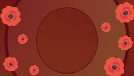 Animation-Von-Blumen-über-Roten-Kreisen