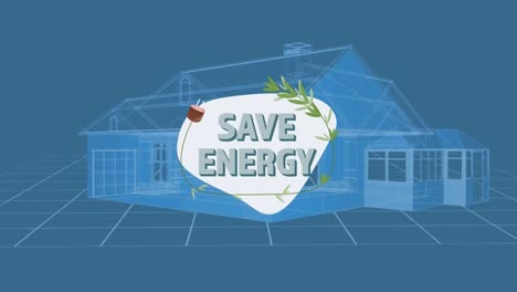 Animation-Des-Textes-„Energie-Sparen“-über-Dem-Haus