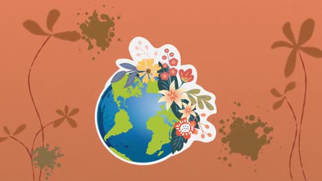 Animation-Von-Blumen-Und-Globus-Auf-Rosa-Hintergrund