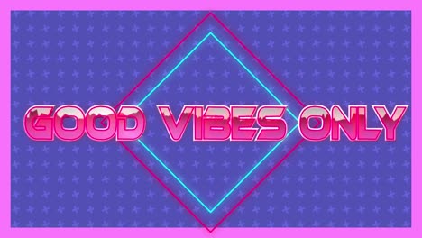 Animation-of-good-vibes-only-text-over-crosses-on-blue-background