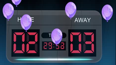 Animation-of-balloons-over-scoreboard-on-black-background