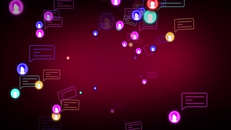 Animation-of-social-media-icons-and-speech-bubbles-on-red-background