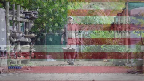 Animation-Der-Flagge-Der-Vereinigten-Staaten-Von-Amerika-über-Einem-Männlichen-Gärtner-Mit-Schubkarre