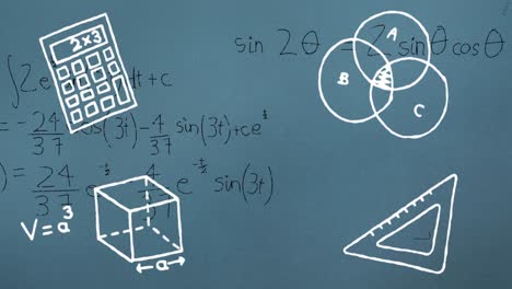 Animation-Des-Globus-über-Mathematischen-Gleichungen-Im-Blauen-Notizbuch
