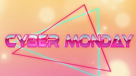 Animation-of-cyber-monday-text-over-light-spots-on-pink-background