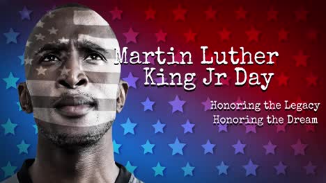 Martin-luther-king-jr-day-text-banner-and-african-american-male-athlete-on-purple-background