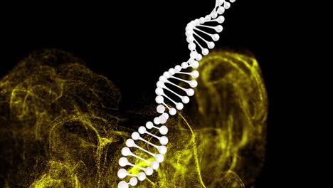 Animation-of-dna-strand-and-golden-trails-on-black-background