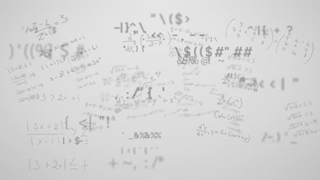 Digital-animation-of-mathematical-equations-and-formulas-floating-against-grey-background