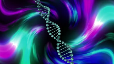 Animation-of-dna-strand-and-colourful-trails-on-black-background