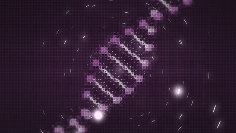 Animation-of-dna-strand-and-white-circles-on-black-background