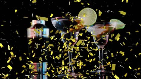 Animation-of-confetti-and-two-drinks-on-black-background