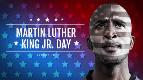 Animation-of-martin-luther-king-day-text-over-stars-and-african-american-man