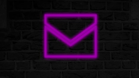 Animation-of-glowing-neon-envelope-icon-on-brick-wall