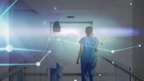 Animation-Von-Verbindungsnetzwerken-über-Verschiedene-Ärzte-Im-Krankenhaus
