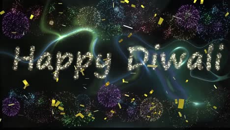 Animación-De-Feliz-Diwali-Sobre-Confeti-Y-Fuegos-Artificiales-Sobre-Fondo-Negro