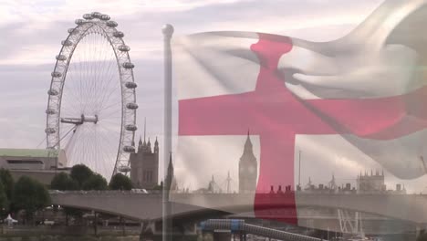 Animation-Der-Flagge-Englands-über-Dem-Stadtbild